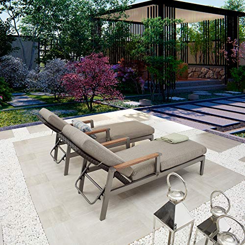 PatioFestival Outdoor Wicker Rattan Chaise Lounge Chair Set with Adjustable Backrest, Grey