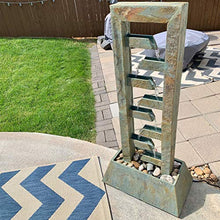 Sunnydaze 49-Inch Stacked Slate Outdoor Water Fountain Large Freestanding Waterfall Light Brown
