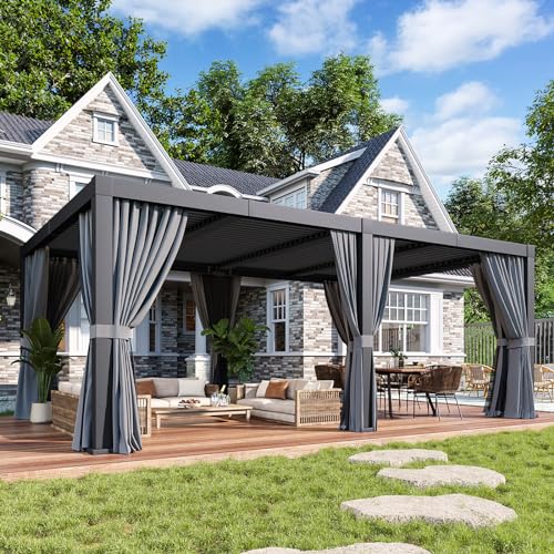 Jolydale Louvered Pergola 12ft x 20ft Aluminum with Adjustable Top Gray