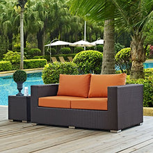 Modern Contemporary Urban Design Outdoor Patio Balcony Loveseat Sofa, Orange, Rattan