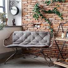 Parking Patio Seat 51.1 Inch Vintage Art Iron Bench Outdoor Balcony Leisure Chair with Cushion and Backrest, 2 Person Sofa Chair Made of Silver Metal for Indoor and Outdoor Seating Furniture for