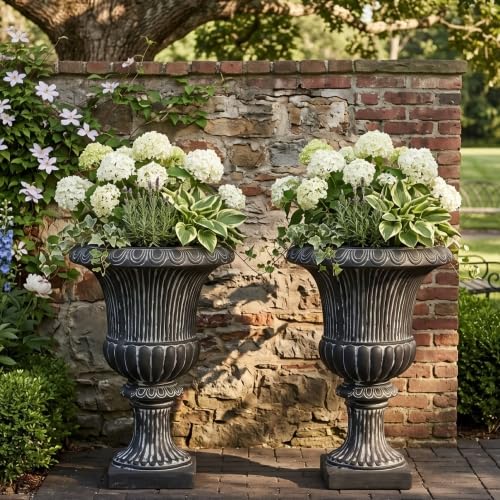 Merax 2 Set 15.94" H Classical Scroll & Fluted Pedestal Urn Planter