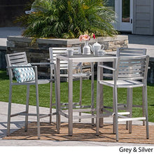 Christopher Knight Home Tracy | Outdoor 5-Piece Rust-Proof Aluminum Set | with Wicker Top Bar Table | Silver/Grey