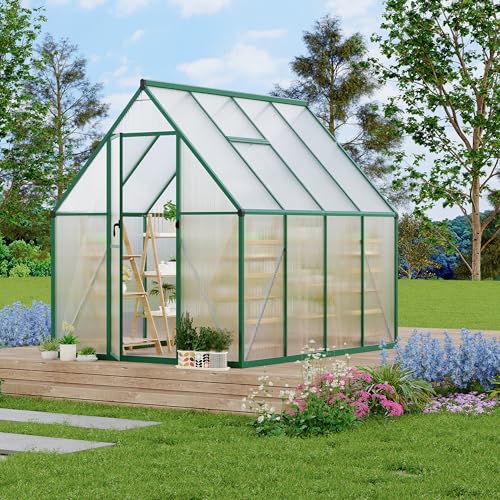 6'X7' Aluminum-Framed Polycarbonate Greenhouse, Heavy Duty Polycarbonate Greenhouse with Quick Setup Structure and Roof Vent, Large Enhanced Aluminum Greenhouses Kit for Outdoors