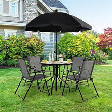 DUYHBAWRS 6 PCS Patio Dining Set Folding Chairs Glass Table Tilt Umbrella Garden