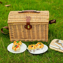 AADECOR Wicker Picnic Basket Set for 4 Persons, Willow Hamper with Liner, Willow Picnic Hamper Basket with Cutlery Service Kits for Camping, Outdoor, Valentine Day, Thanks Giving, Birthday
