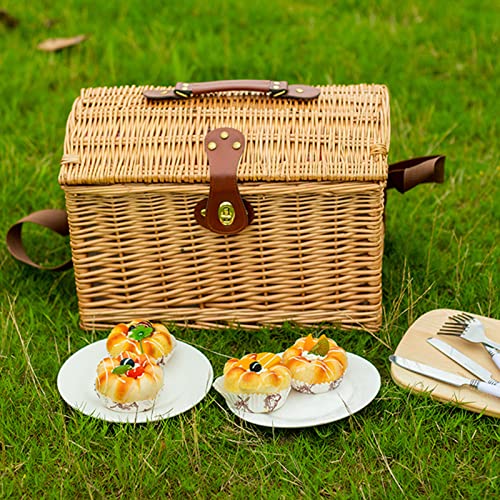 AADECOR Wicker Picnic Basket Set for 4 Persons, Willow Hamper with Liner, Willow Picnic Hamper Basket with Cutlery Service Kits for Camping, Outdoor, Valentine Day, Thanks Giving, Birthday