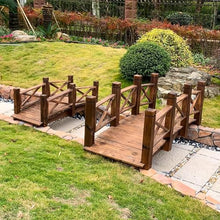 TT-YEL Japanese Style Curved Wooden Pond Bridge, Outdoor Lawn Pond Bridge Walkway, Classic Wooden Arch with Safety Railing, Brown Footbridge, Carbonized Craft,Total Length 180cm