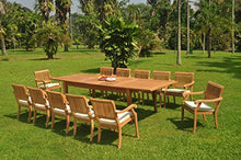 WholesaleTeak 12 Seats 13 Pcs Grade-A Teak Wood Dining Set: 122" Atnas Double Extension Rectangle Table and 12 Arbor Stacking Arm Chairs #WHDSAB81