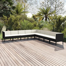 LKJephalotrope 9 Piece Patio Lounge Set, Black PE Rattan Outdoor Sectional Sofa with Cream White Cushions, Modular Garden Furniture Set for Backyard, Porch and Deck