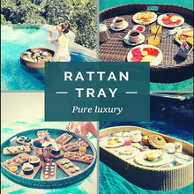 Floating Tray Wood Ratten Floating Pool Tray Stylish Breakfast Food Serving Tray on The Water for Swimming Pool Party,Wood