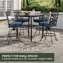 Hanover Montclair 5-Piece Outdoor Dining Set with 4 Swivel Chairs and Square Table Navy