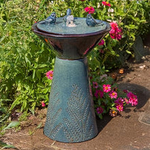 Sunnydaze 28" Ceramic Garden Water Fountain with LED Lights & Bird Accents