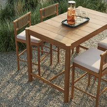 Modway Eleni 5-Piece Outdoor Teak Wood Bar Set in Natural Sail – 56 Inch Rectangular Patio Bar Table with 4 Bar Chairs