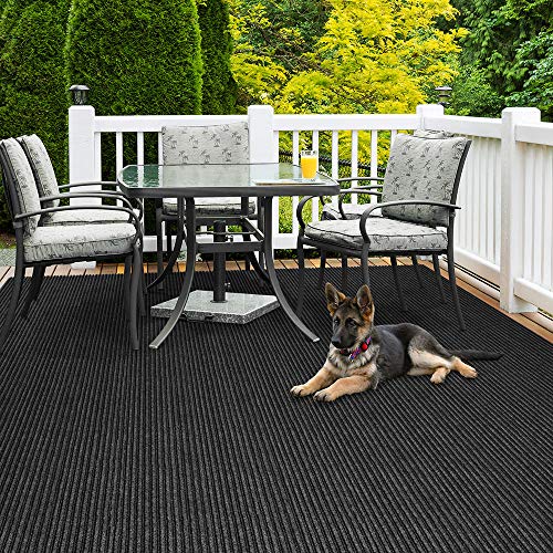 House, Home and More Indoor Outdoor Double-Ribbed Carpet Skid-Resistant Rubber Backing Smokey Black 6x50 Feet