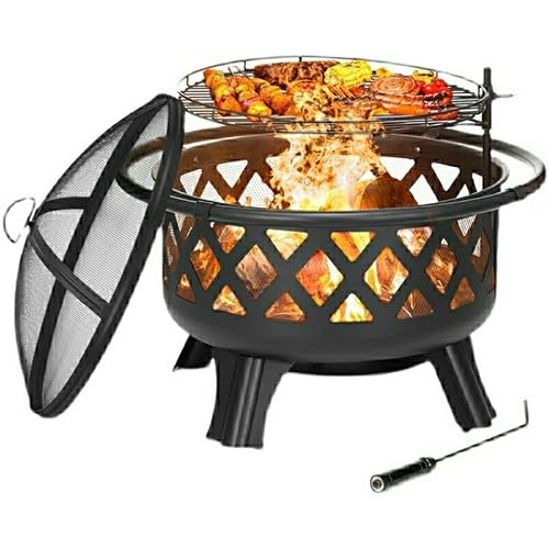 Fire Pit Fire Pit Outdoor Wood Burning Pits Heating Large Steel BBQ Grill Bowl for Winter with Cooking Grate