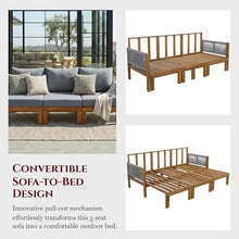 Merax Outdoor Daybed, 3 Seat Patio Sofa Bed with Waterproof Cushions, Pull-Out Mechanism & Rope-Woven Armrests, for Garden, Balcony, Poolside, Grey
