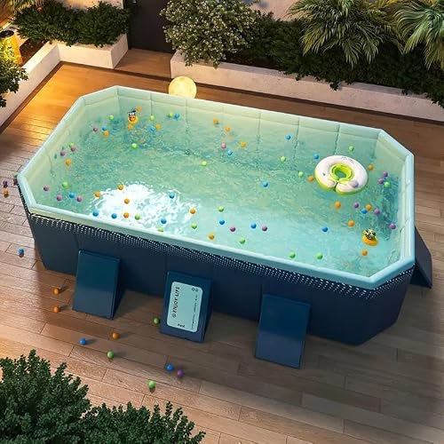 118" Foldable PVC Swimming Pool, Portable Above Ground Family Pool, Blue