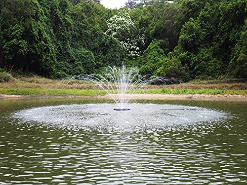 FS02 110V, 1/2 HP Large Pond Floating Fountain, Oil Free Pump 9000 GPH with 100’ Cord, Two Spray Patterns Included