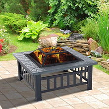 BBQ Grill Outdoor Fire Pit BBQ Grill, Outdoor Square Metal Firepit, Garden Fire Pits,Fireplace Garden Stove BBQ Fire Pit Charcoal Rack with Mesh Cover,Outdoor Fire Pits