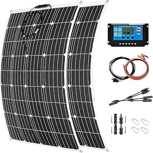 KZZAAO 400W Flexible Solar Panel 2Pcs 200 Watt Solar Panel Kit with Charge Controller Portable Panels Monocrystalline Photovoltaic Module