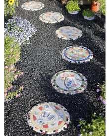 SGeneE Dragonfly Butterfly Bird Outdoor Stepping Stone Kit, Round 13"" Dimensional Garden Step Stones, Multicolored Stone - Tree Branch Flower Pebble Element