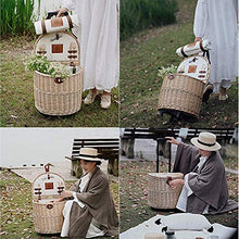 Country Picnic Basket with Liner Hand-Made Storage Basket Portable Woven Basket Outdoor Basket Suitable for Storage and Camping