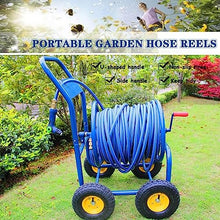 REROM Outside Heavy Duty Iron Garden Trolley,Portable Water Hose Cart with Rollers Household Water Pipe Storage Rack Can Accommodate Hose Reels (Color : Blue-dn20, Size : Hose Cart+60m Pipe)