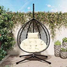 U_STYLE Sturdy Hammock Chair with Stand, Durable Hanging Egg Chair with Rattan Weaving ,Comfortable Indoor Outdoor Swing chairs with Soft Removable Cushion,Suitable for Balcony, Bedroom,or Garden