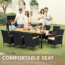 Devoko 9 PCS Acacia Wood Patio Dining Set, Black Rattan