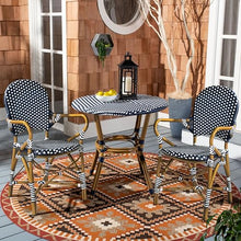 SAFAVIEH Outdoor - Hooper California 3 Piece Bistro Set - Navy & White Faux Wicker & Aluminum Frame - Coastal Design - Ideal for Patio, Deck, Sunroom, Dining Area (PAT9501A-KIT2)