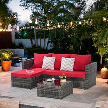 Finca ancha 3-Piece Patio Furniture Set with Small Outdoor Table, Patio Bar Set w/Sillas para Balcon, Sillas para Patio Exterior, Handwoven All-Weather Wicker, Large Cushions, Breathable Fabric (Red)