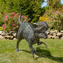 Zaer Ltd. 5.6 ft. Tall Crouching Tyrannosaurus Rex Outdoor Metal Statue "T-Bone" Metallic