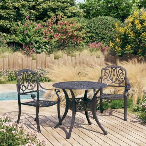 MNISDFL Cast Aluminum 3 Piece Bistro Set Black with Umbrella Hole