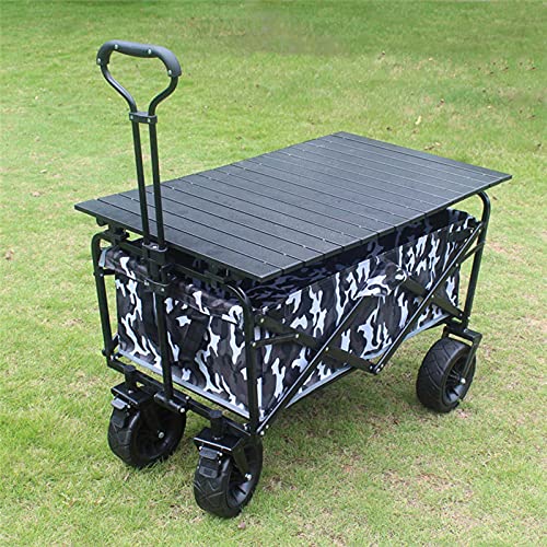 Freestanding Garden Cart Outdoor l Folding Beach Wagon Portable Heavy-Duty Shopping Carts for Groceries with Aluminum Alloy Folding Table Accessories (Black and White)