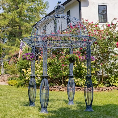 13ft. Tall Round Metal Garden Gazebo in Antique Finish (Antique Blue)