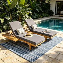 Christopher Knight Home Acacia Wood Chaise Lounge Chair Set of 2, Double/Single Outdoor Sunbathing Pool Lounger with 4'' Cushion, Patio Wooden Adjustable Backrest Lounge Sofa, Teak+Gray