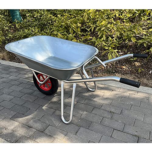 Etlegor Agricultural Wheelbarrow, Galvanized Wheelbarrow 2 Tire Wheelbarrow Dump Cart Perfect for Transporting Sand, Dirt, Garden Waste, Construction Fertilizer Worksite Trolley Tools
