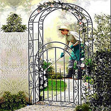 Metal Garden Arch Arbor Garden Arch with Door, 84.6" High x 45.3" Wide Stereoscopic Metal Garden Arbor, Wrought Iron Ornamental Outdoor Estate Entryway, Weddings Quinceaneras Party Decoration 215x115