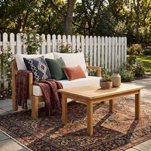 2 Pieces Patio Furniture Chat Set, Outdoor Cushioned Loveseat with Acacia Wood Coffee Table for Backyard, Balcony, Deck and Poolside, Beige+Natural
