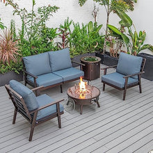 LeisureMod Walbrooke Modern Aluminum 5-Piece Patio Conversation Set with Firepit Table Navy Blue