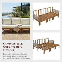 Merax Outdoor Daybed, 3 Seat Patio Sofa Bed with Waterproof Cushions, Pull-Out Mechanism & Rope-Woven Armrests, for Garden, Balcony, Poolside, Beige