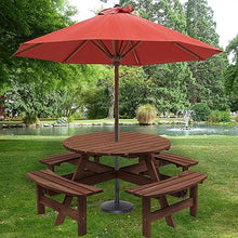 43.3" Outdoor Wooden Picnic Table with Benches Set and Umbrella Hole Brown