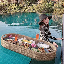 MNSSRN Set of 2 Rattan Trays with Handle, Rattan Refreshment Tray, Hand Rattan Woven Tray, Wicker Tray Swimming Pool Floating Drink Breakfast Tea Tray,Yellow