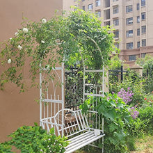OREKPOT Garden Arch with Seat for 2 People, Metal Arbor Trellis Arbour Archway with Bench for Climbing Gardening Outdoor Garden Lawn Backyard Patio，White