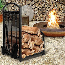 WXPWAMZ Firewood Rack Log Rack Firewood Storage Holder with 4 Fireplace Tools, Heavy Duty Indoor/Outdoor Wood Rack Organizer Lumber Storage Stacking, Fireplace, Stove and Fire Pit Accessor