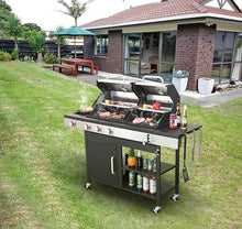 3-Burner Propane & Charcoal Hybrid BBQ Grill - 37230 BTU Stainless Steel Outdoor Grill with Side Burner, Enameled Cast Iron Grids, Lockable Casters & Built-In Thermometer