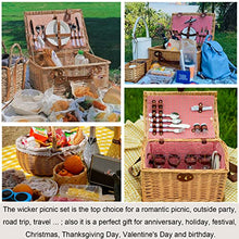 AADECOR Wicker Picnic Basket Set for 4 Persons, Willow Hamper with Liner, Willow Picnic Hamper Basket with Cutlery Service Kits for Camping, Outdoor, Valentine Day, Thanks Giving, Birthday