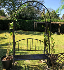 Gyken Garden Arch Trellis with Seat, Bench Support 560 lbs, Metal Arbor Archway, Weather Resistant, Outdoor Patio Plants Stand Climbing Plant