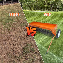 Tow Behind Aerator, 40 Inch Spike Aerator with Universal Hitch, Durable Lawn Aerator Soil Penetrator Tractor with Transport Wheels, Steel Teeth, Tray, Suitable for Lawn, Farm and Garden, Orange